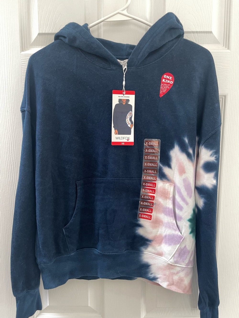 Wildfox Navy Tie-Dye Hoodie with Pink & Green Bloom XS